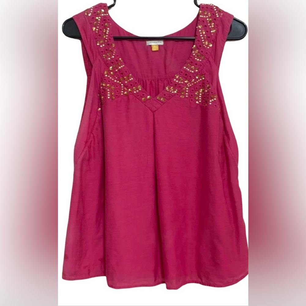 Leifsdottir Size Small fuscia pink beaded cotton/ silk camisole/ tank.